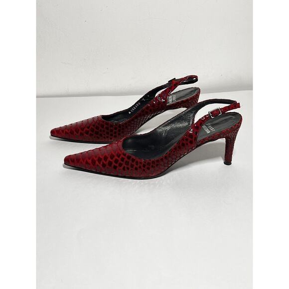 Stuart Weitzman EUC Red Snakeskin Leather Slingback Heel Pump Shoe Size 7 N - Picture 1 of 5